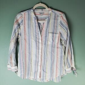 J.Crew Mercantile Womens Striped Tie Sleeve Button Up Shirt Size Small